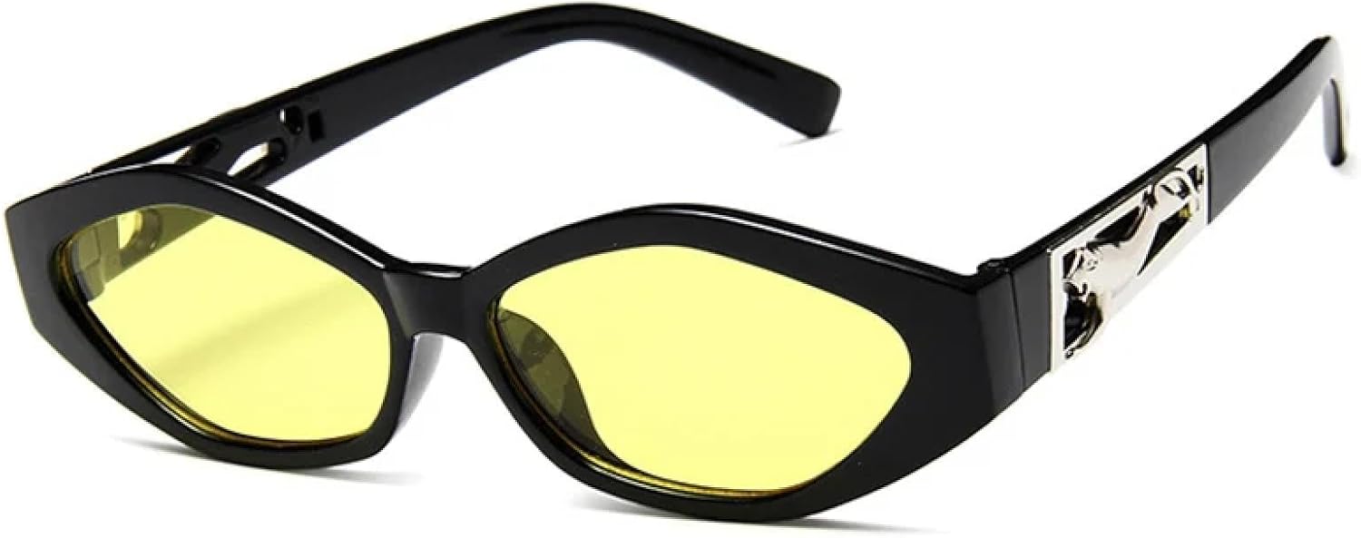 

Ретро-солнцезащитные очки в маленькой оправе с многоугольными линзами и эффектом «кошачьих глаз», модные, с рисунком под гепарда, солнцезащитные очки UV400 WNCKSQ, Black Yellow