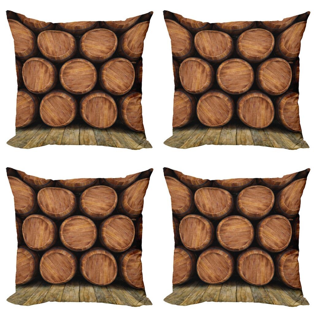 

ABAKUHAUS Набор чехлов для подушек для вина (4 предмета), Стенка из деревянных бочек, Современная двусторонняя цифровая печать, 60см x 60см, Коричневый