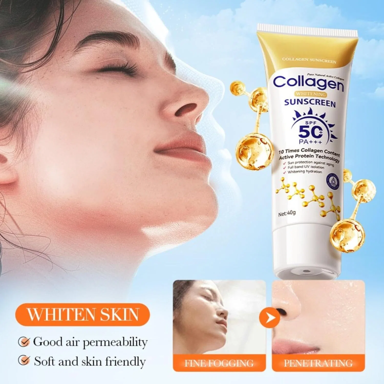 Солнцезащитный крем для лица SPF 50 с коллагеном и ниацинамидом (40 г) Barevel — фото 3