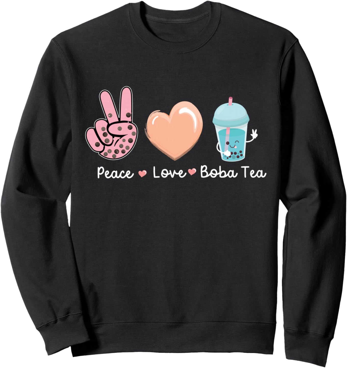 

Толстовка с надписью Bubble Peace Love Boba Tea Cute Kawaii Milk Tea Lover Hs0, черный