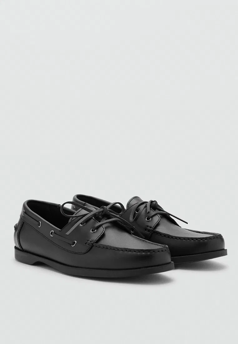 Туфли кожаные, морской стиль, Boat Shoes Mango Man, черный — фото 2