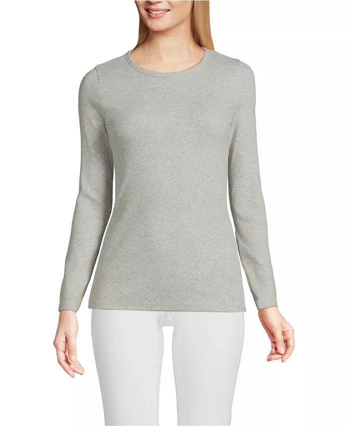 

Женская футболка с длинным рукавом и микрорубчиком Lands' End, серый