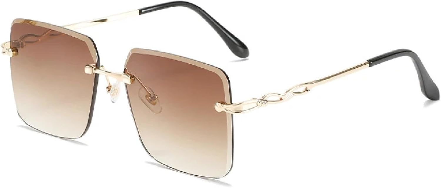 

Модные безободковые металлические солнцезащитные очки для женщин и мужчин, винтажные трендовые очки для путешествий, уличной фотографии, солнцезащитные очки с защитой от УФ-излучения UV400 TKKTLLT, Gold Gradient Tea