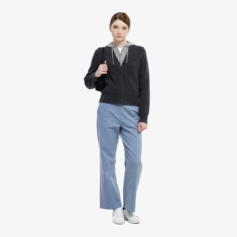 Брюки женские Lacoste Вельветовые полуширокого кроя, светло-голубые