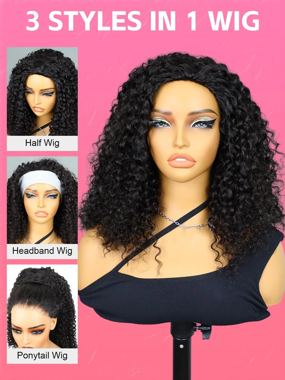 Женский кудрявый парик из натуральных волос Aiqi Hair, Natural Black — фото 2