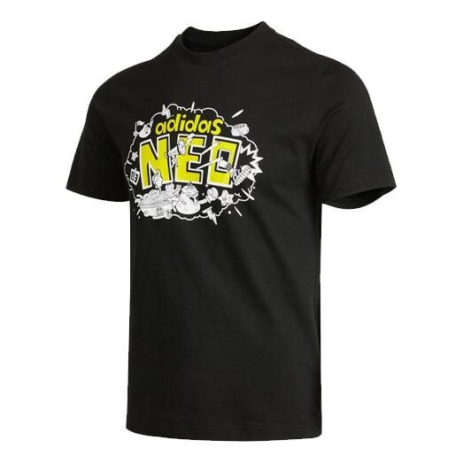 

Футболка neo m fd tee 3 graffiti printing logo sports round neck short sleeve black Adidas, черный