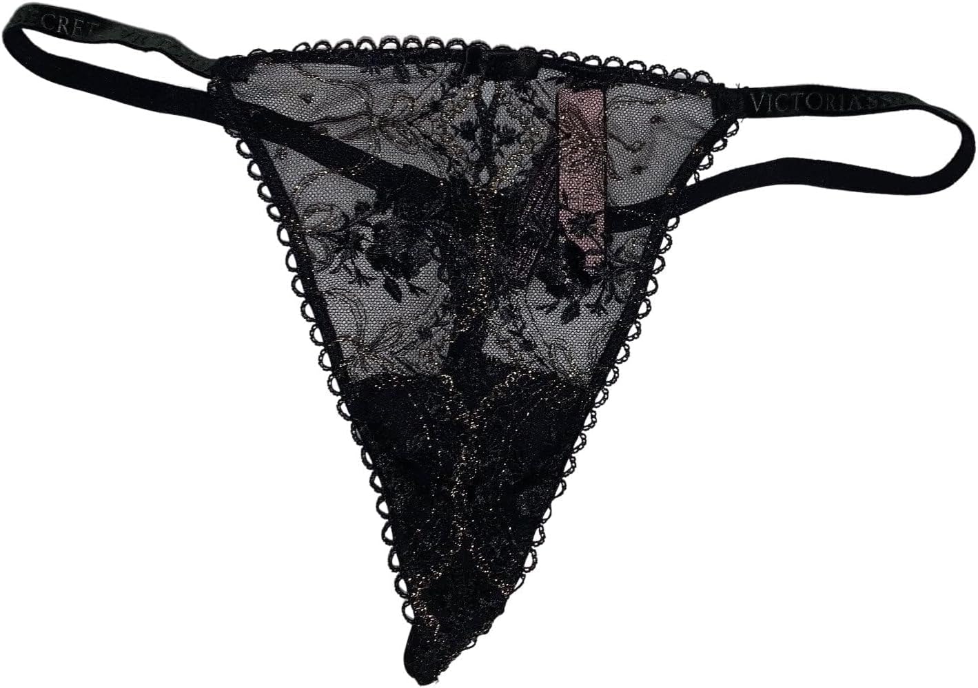 

Трусики-стринги Victoria's Secret с V-образным вырезом и розами, цвет черный, новые, Black