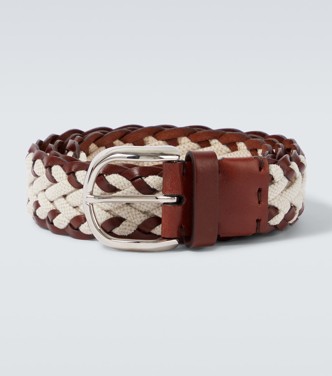 

Плетёный кожаный и холщовый ремень Brunello Cucinelli, Brown Beige
