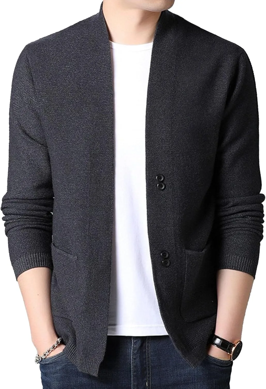 

Мужской кардиган с воротником-гольф, свободный крой, на пуговицах SWJGLITTR