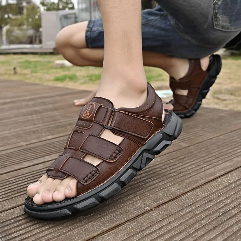 Men's Сандалии Leather Open Toe Outdoor Sport Adjustable Summer Beach Shoes Mecolop, коричневый — фото 3