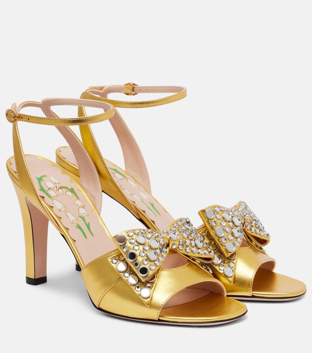 Босоножки Bowow 95 из металлизированной кожи с декором Valentino Garavani, Old Gold