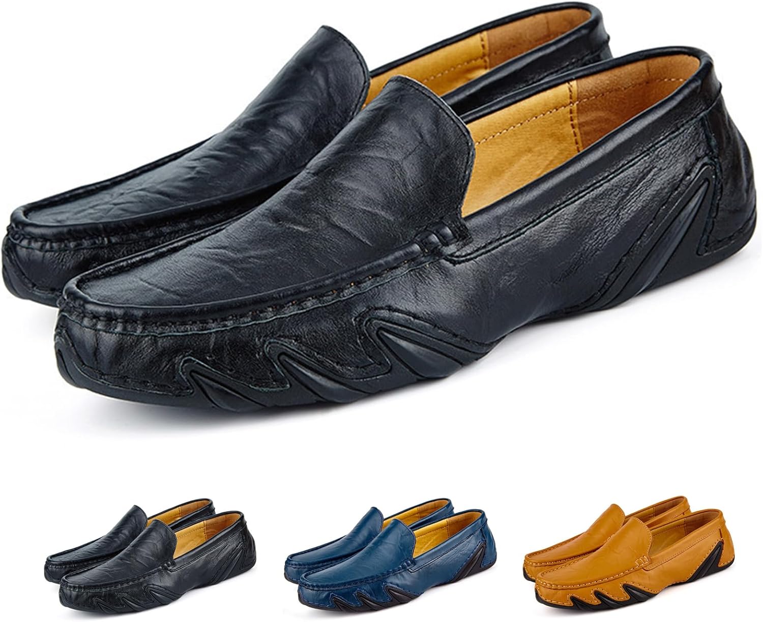 

Мужские мокасины с мягкой подошвой с отделкой пенни, удобные с круглым носком, повседневные мягкие кроссовки для ходьбы, лодочные туфли из кожи, и для вождения Lossarye, черный