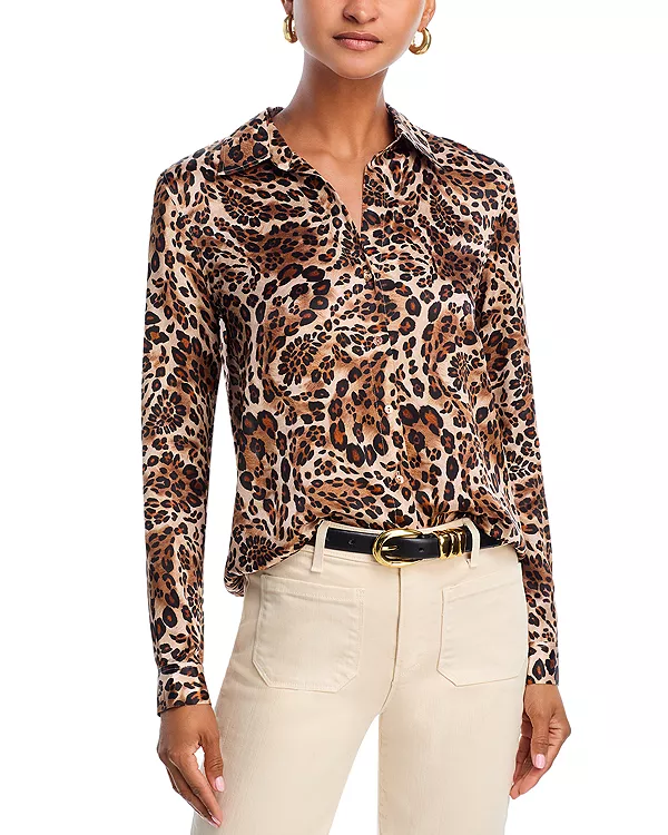 

Шелковая блузка с длинными рукавами и принтом от Tyler L'Agence, коричневый