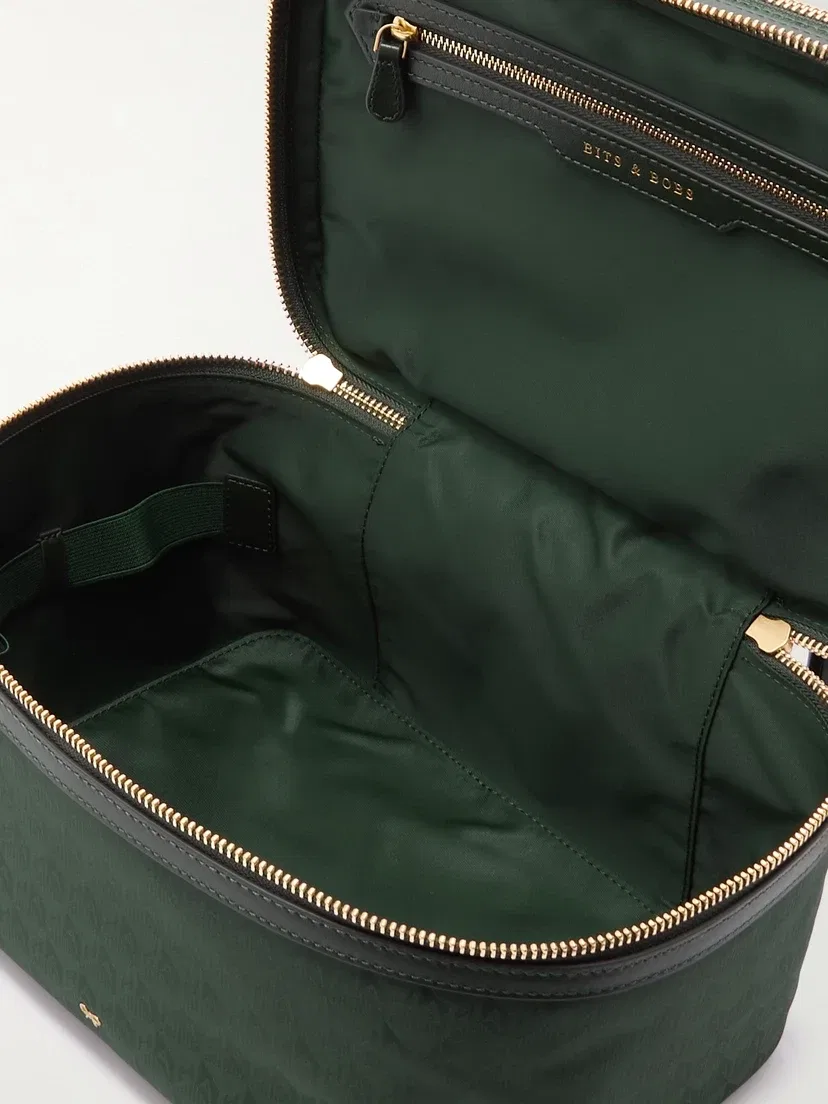 Косметичка Vanity Kit из нейлона-жаккарда с отделкой из кожи Anya Hindmarch, зеленый — фото 4
