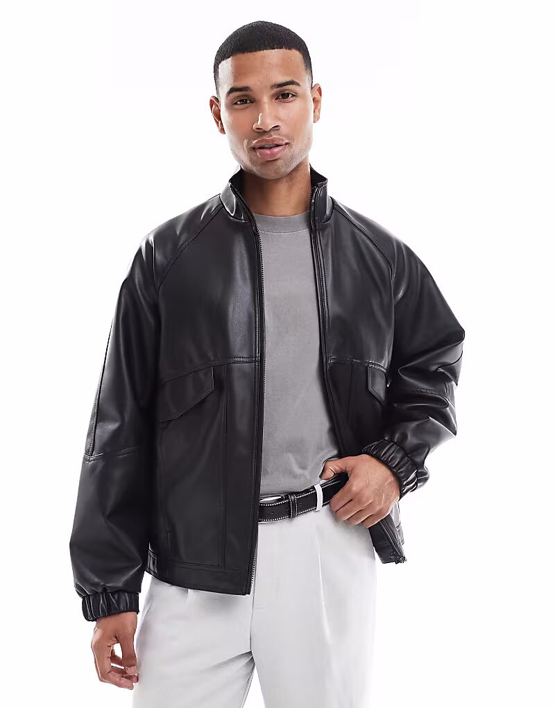 

Куртка-бомбер из искусственной кожи с воротником-трубой черного цвета Asos Design