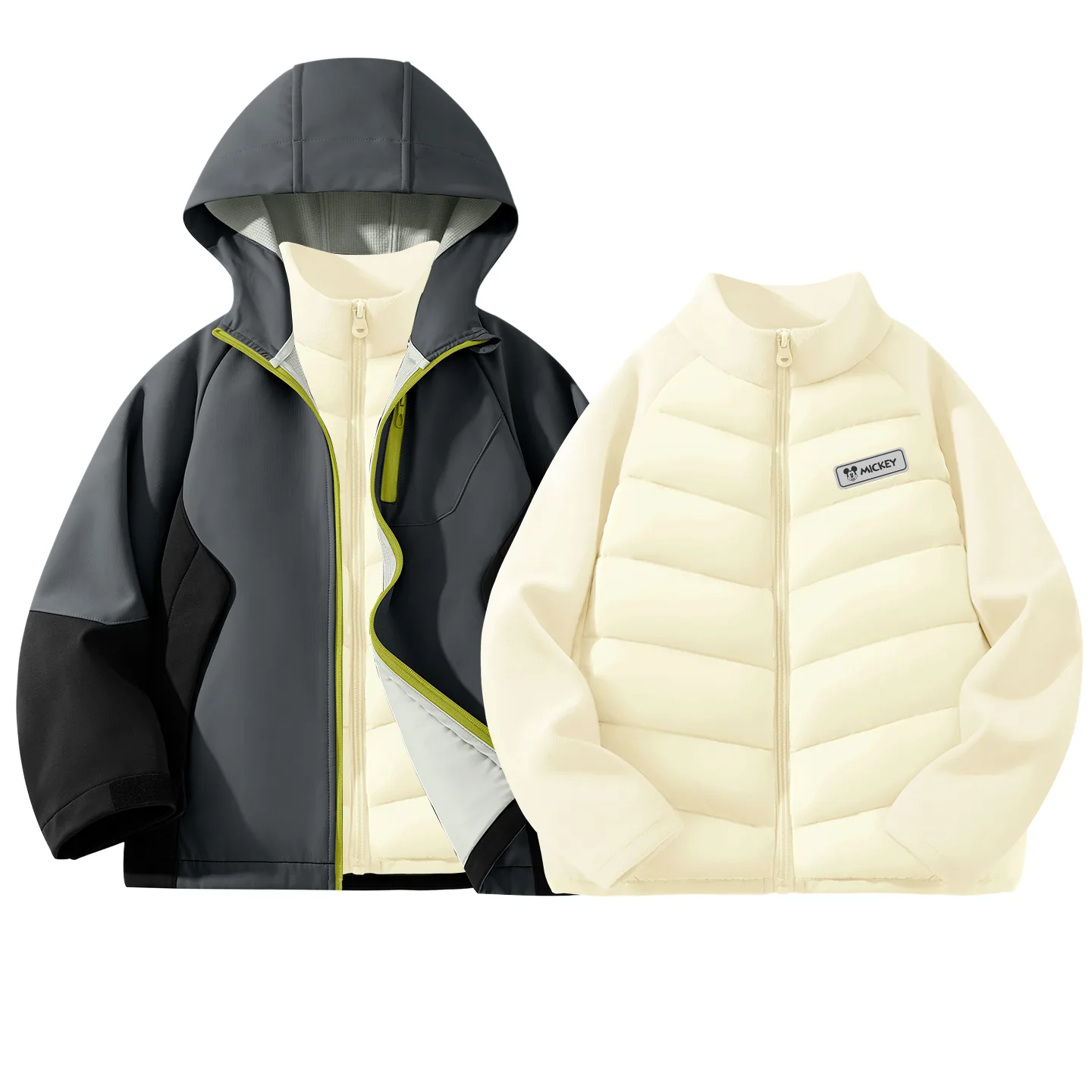Детская флисовая толстовка с круглым вырезом Disney, [Thickened Thermal]Solid Color Black+Di H Square Hook-and-Loop K Ecru