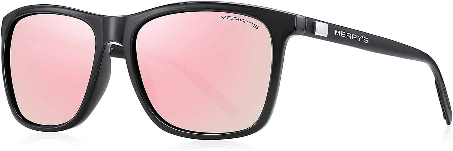 

Поляризованные солнцезащитные очки MERRY'S для женщин, алюминиевые солнцезащитные очки для мужчин, очки для вождения, прямоугольные солнцезащитные очки для мужчин и женщин, Black Frame/Pink Mirror Lens/Black Temples