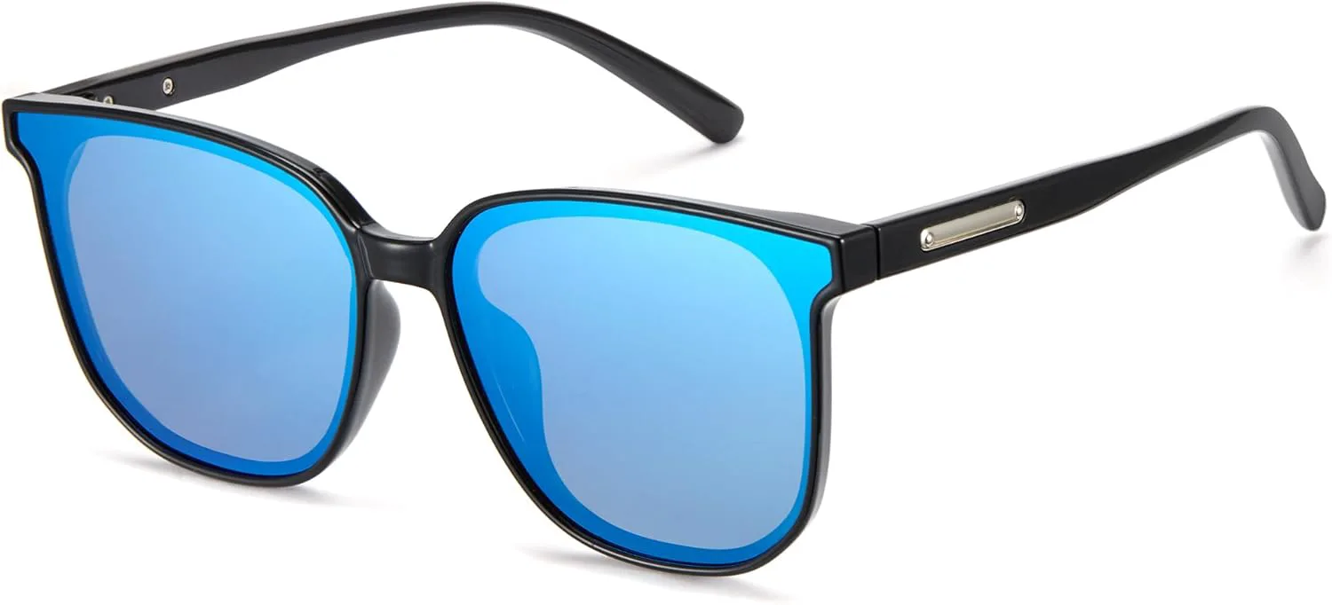 

Поляризованные солнцезащитные очки Cyxus увеличенного квадратного размера для женщин и мужчин, с защитой от УФ-излучения, оправа TR 1711, 06-black Frame-blue Lens