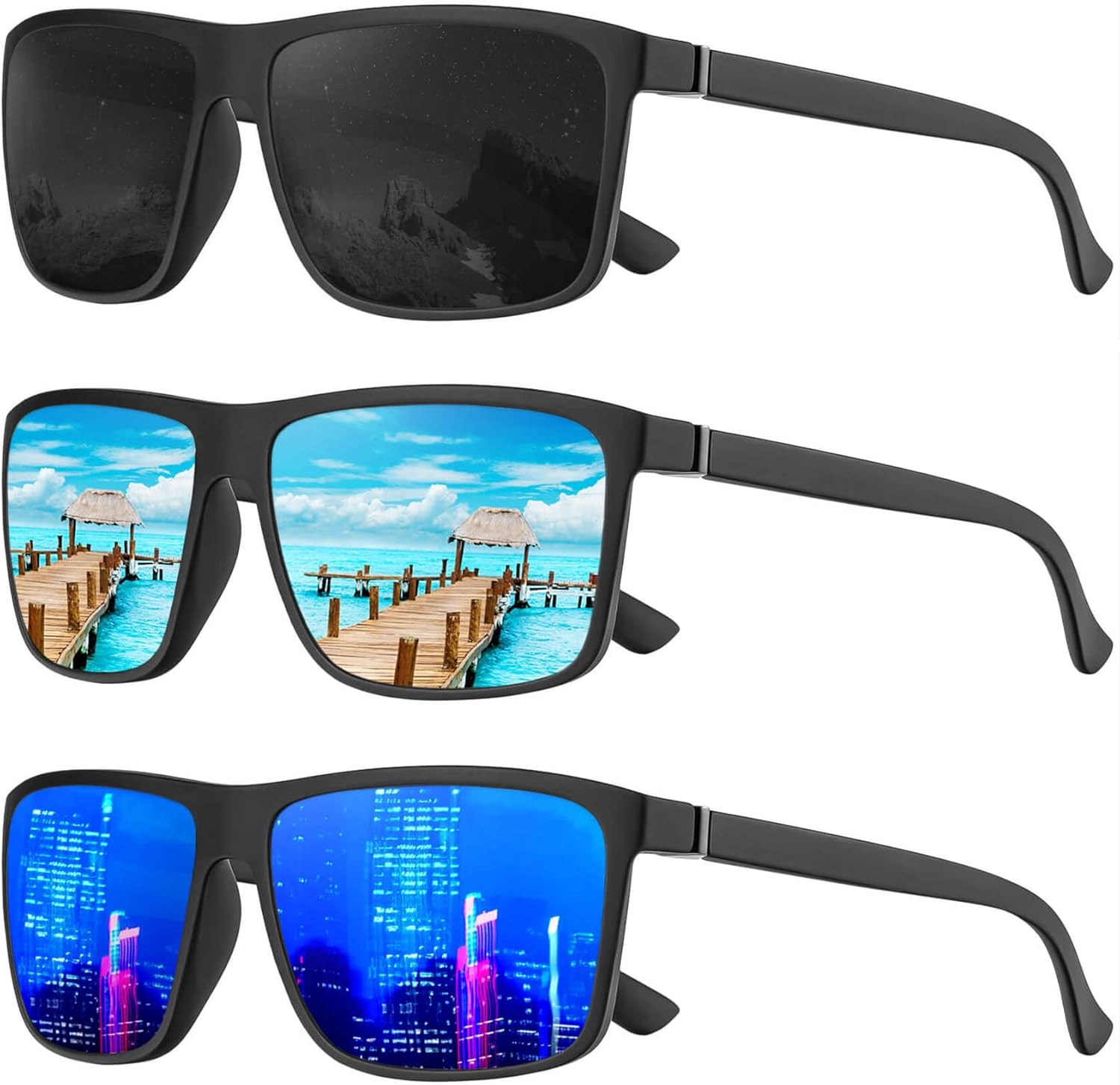 

Поляризованные солнцезащитные очки KALIYADI для мужчин и женщин, мужские солнцезащитные очки с защитой от УФ-излучения для вождения, рыбалки, гольфа (3 шт.), (3 Pack) Black/Ice Blue/Dark Blue