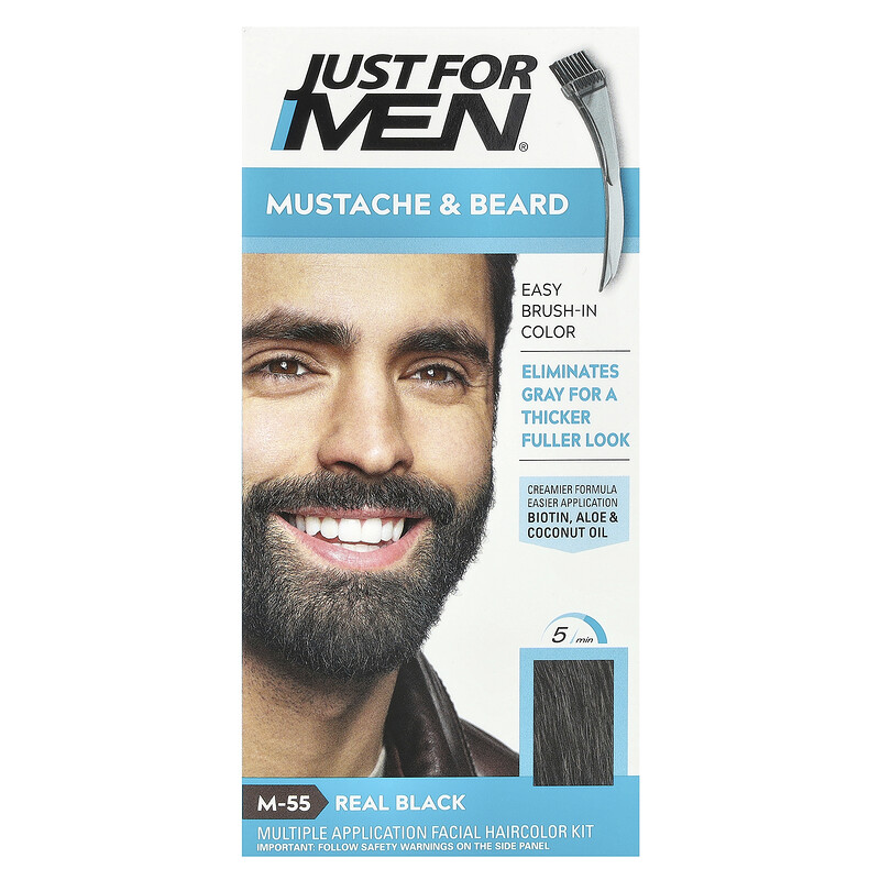 Just for Men, Гель для окрашивания усов и бороды Mustache & Beard, кисточка в комплекте, оттенок черный M-55, 2 шт. по 14 г — фото 2