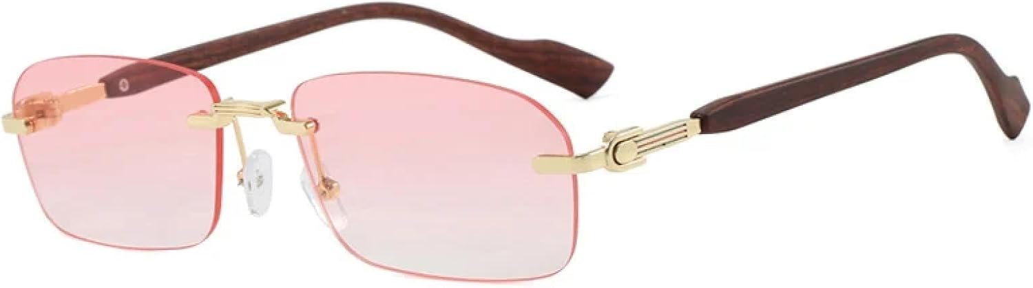 

Винтажные солнцезащитные очки без оправы для женщин и мужчин, роскошные, в стиле панк, с металлическими заклепками и зернистой текстурой дужек, защита от УФ-излучения UV400 TKKTLLT, Gold-pink