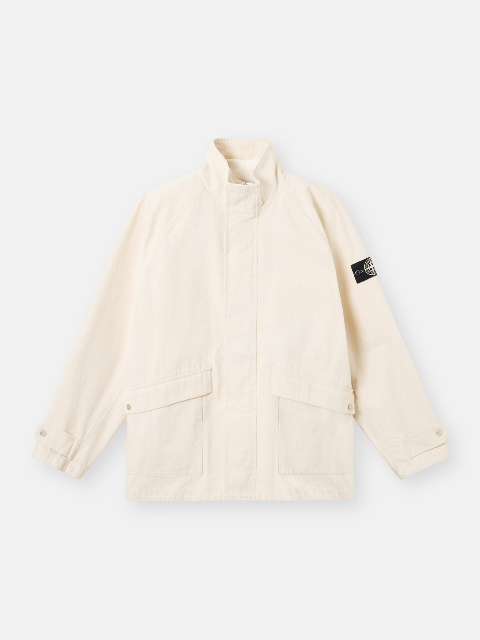 

Короткая парка со съемной подкладкой и заплатками на локтях Stone Island 4100002 NATURAL COTTON GABARDINE_STONE ISLAND RAW BEAUTY, слоновая кость