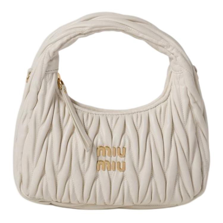 

MIU MIU Блуждающая серия овчинная сумка полумесяц маленькая женская белая