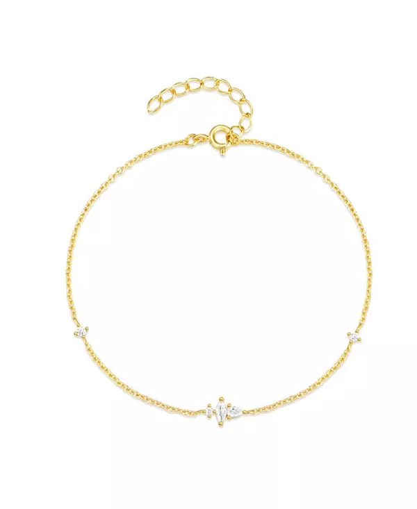 

Изящный цепочный браслет из стерлингового серебра 18 карат с покрытием из золота и камнями в форме маркиза, грушевидной и круглой огранки. Hollywood Sensation, gold