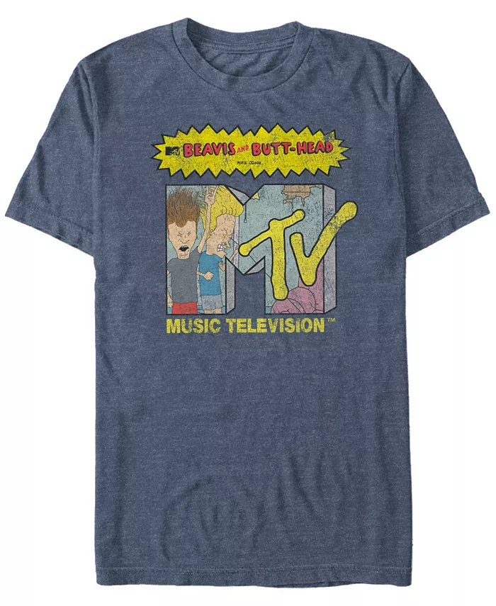 

MTV мужская футболка с коротким рукавом и потертым логотипом Beavis and Butthead Head bangers Fifth Sun, синий