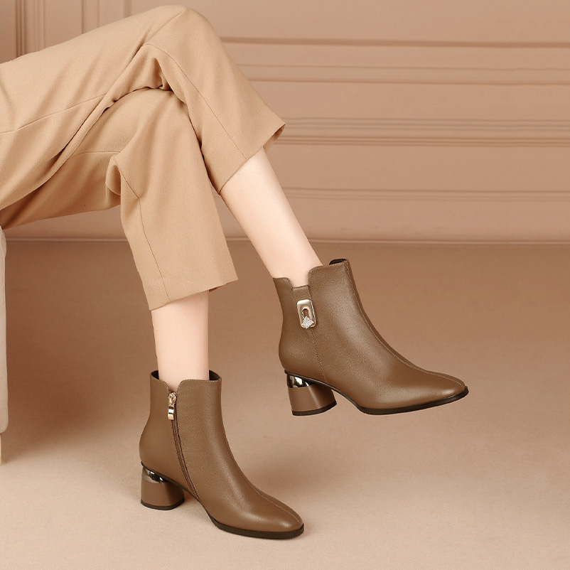 Devanro Женские ботинки на каблуке 5,5 см цвета хаки, цвет Khaki — фото 3