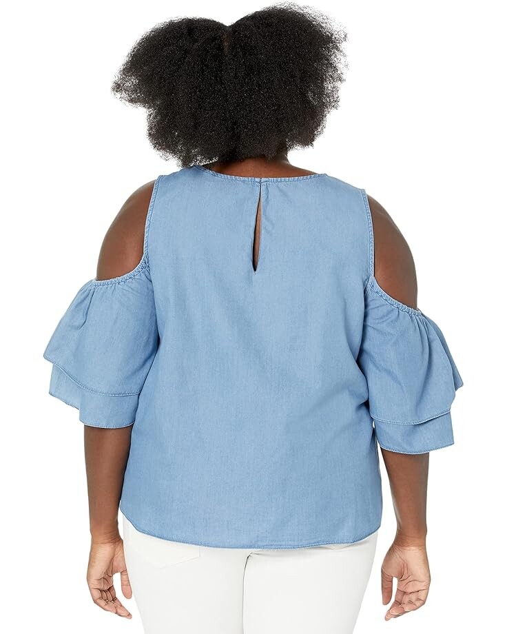 

Топ Michael Kors Plus Size Tencel Cold-Shoulder Ruffle Top, цвет Light Cadet Wash