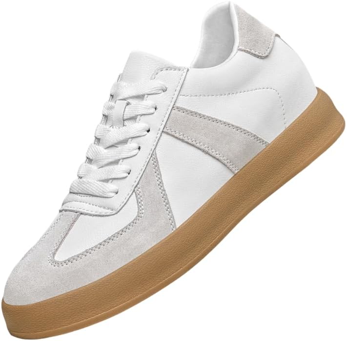 

Мужские винтажные белые кроссовки - повседневные шнурованные обувь с округлым носком и прочной резиновой подошвой, стелька приподнята на 3,15 см для комфорта в любое время года, Классическая ретро-обувь Clolinde