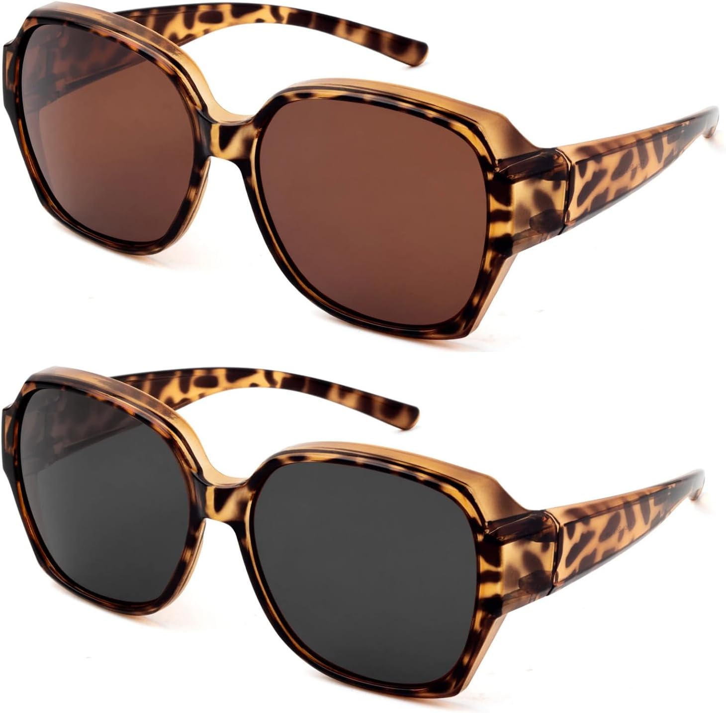 

Солнцезащитные очки Face Shadow для женщин, надеваемые поверх очков, с поляризованной защитой от УФ-излучения, подходят для ношения поверх очков с диоптриями, легкие, Brown Leopard / Brown Lens + Brown Leopard / Grey Lens