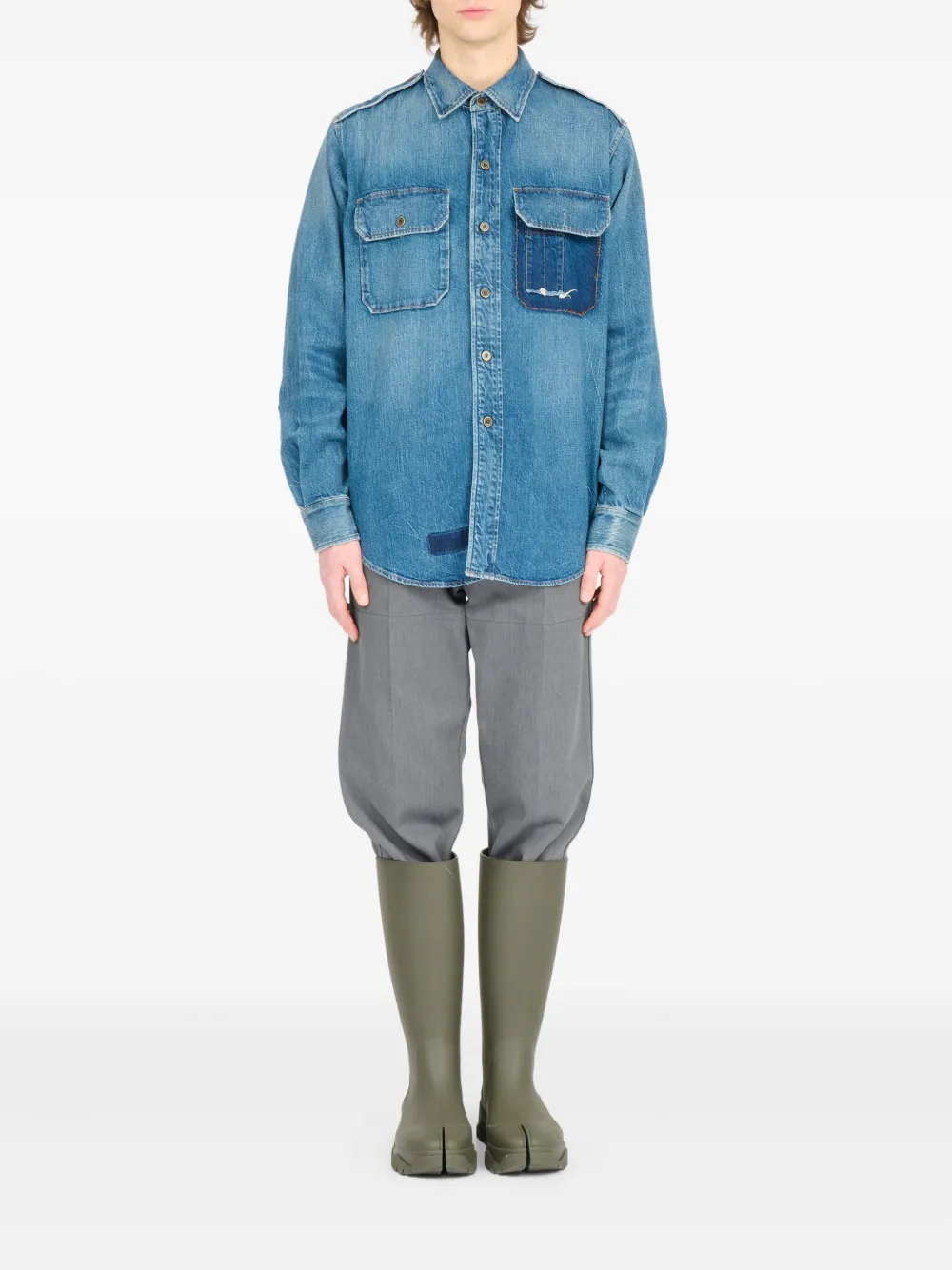 Джинсовая рубашка с накладными карманами MAISON MARGIELA, синий — фото 2