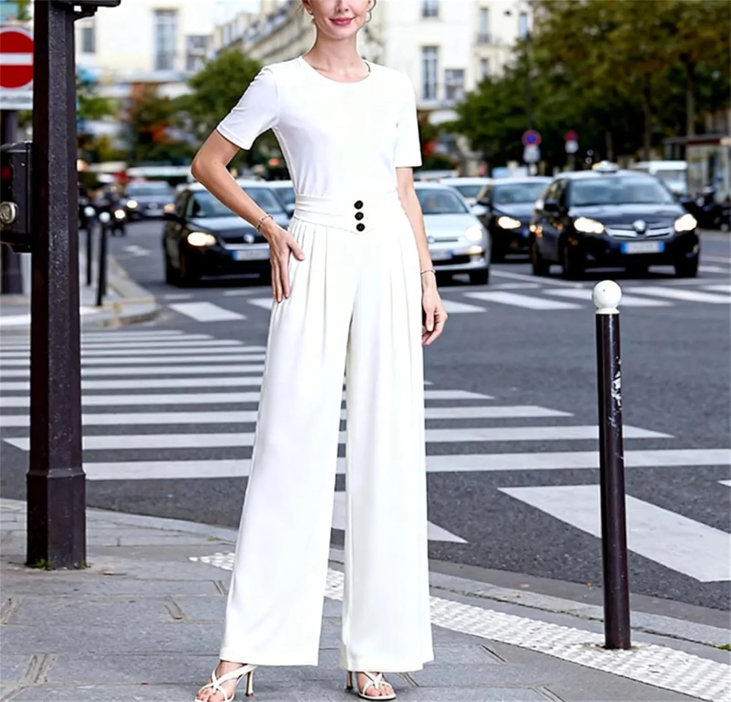Брюки для женщин, Pull On Wide Leg Pants для старшего возраста 50+, мягкие струящиеся брюки на высокой талии Generic, черный — фото 3