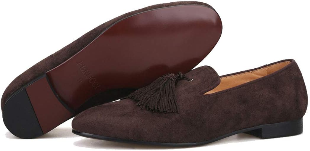 

Мужские замшевые слипы-лоферы FERUCCI темно-коричневого цвета с большой коричневой кисточкой