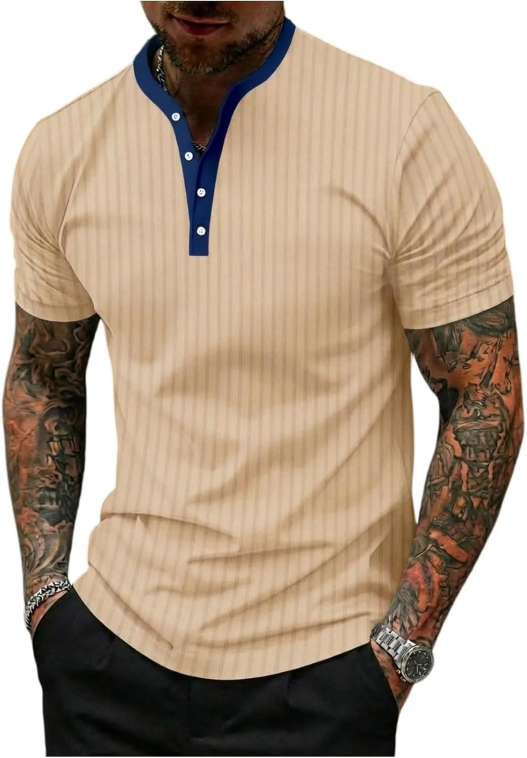 

Футболка Henley для мужчин, короткий рукав, slim fit HswsEJ