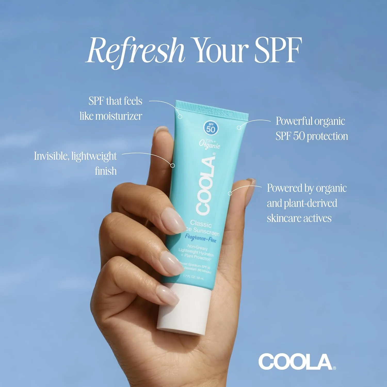 COOLA Органический солнцезащитный лосьон для лица SPF 50, протестирован дерматологами, обеспечивает ежедневную защиту кожи, подходит для веганов, не содержит глютена и отдушек. — фото 2