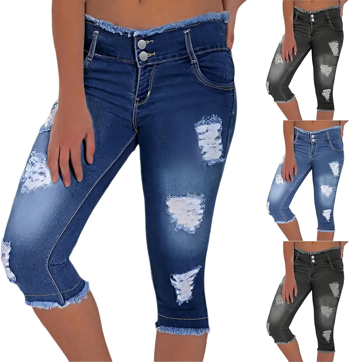 

Midelxp Capri Jeans для женщин Stretch Low Rise Ripped с карманами