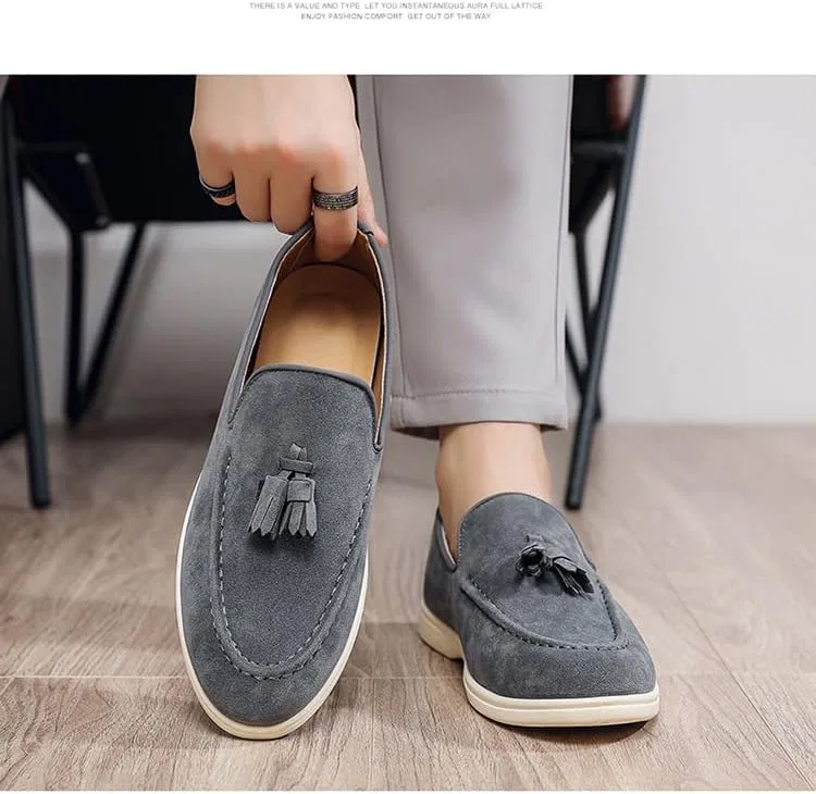 Мокасины мужские Leather Loafers Slip-On Moccasins Suede Dress Shoes, серый Hhhchpm — фото 4