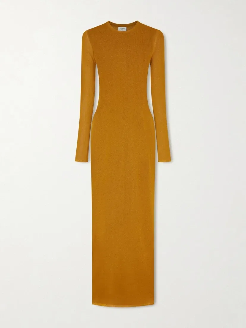 Трикотажное платье-макси SAINT LAURENT, желтый