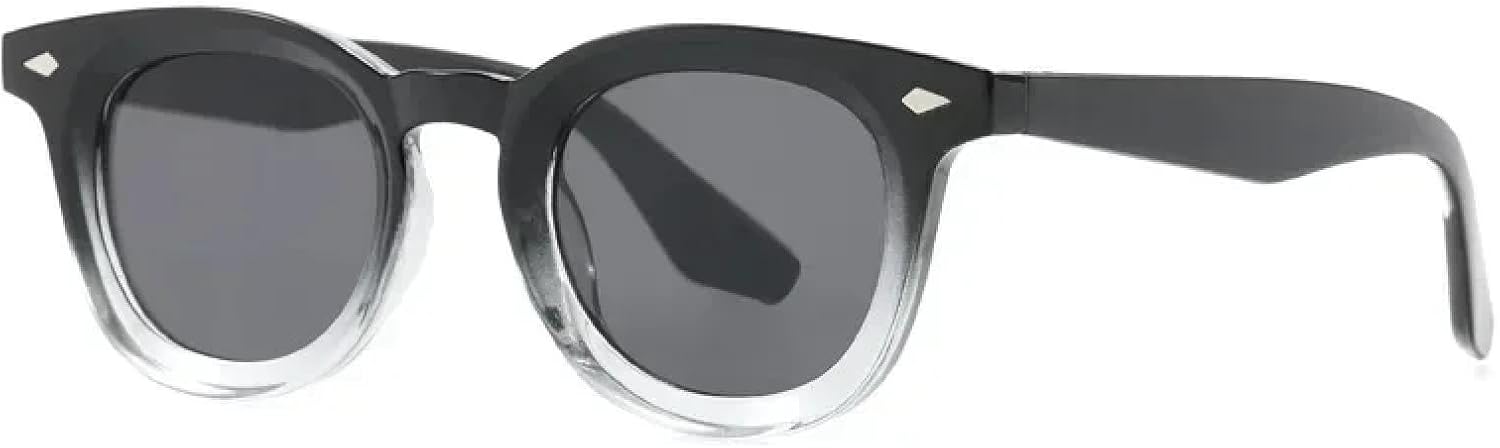 

Мужские солнцезащитные очки в стиле ретро с круглыми линзами, прозрачные линзы цвета океана, защита от УФ-излучения UV400, женские модные очки с заклепками TVTBBVV, Black Transparent