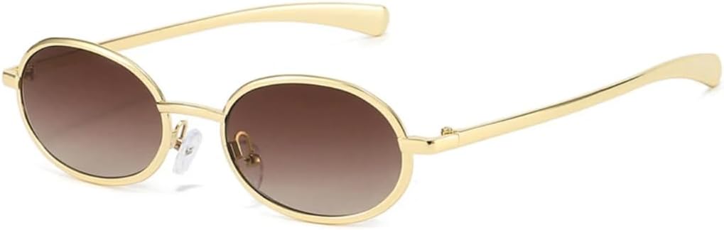 

Солнцезащитные очки для мужчин и женщин - защита UV400 - маленькие овальные металлические градиентные очки в стиле панк для занятий спортом на открытом воздухе и вождения DSVIGF, Golden Tea Gradient