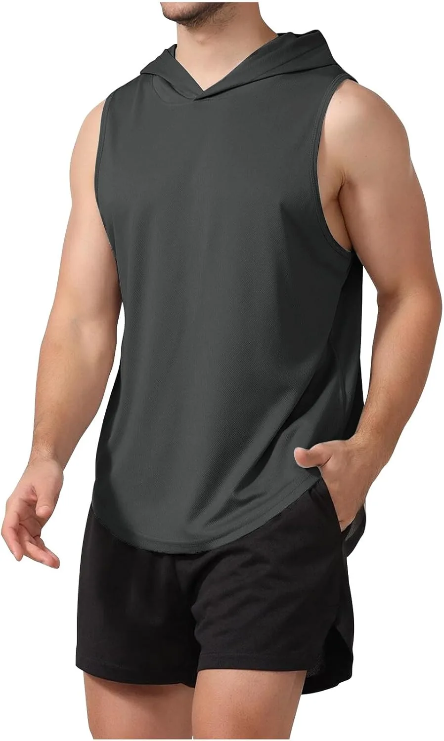 

Мужской майка-безрукавка с капюшоном для фитнеса