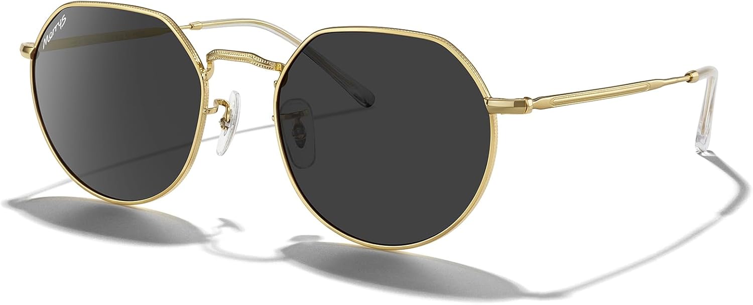 

Круглые многоугольные металлические поляризованные солнцезащитные очки MERRY для женщин и мужчин, в стиле ретро, ​​классика и винтаж, модель S6565 MERRY'S, Polished Gold Frame/Black Lens