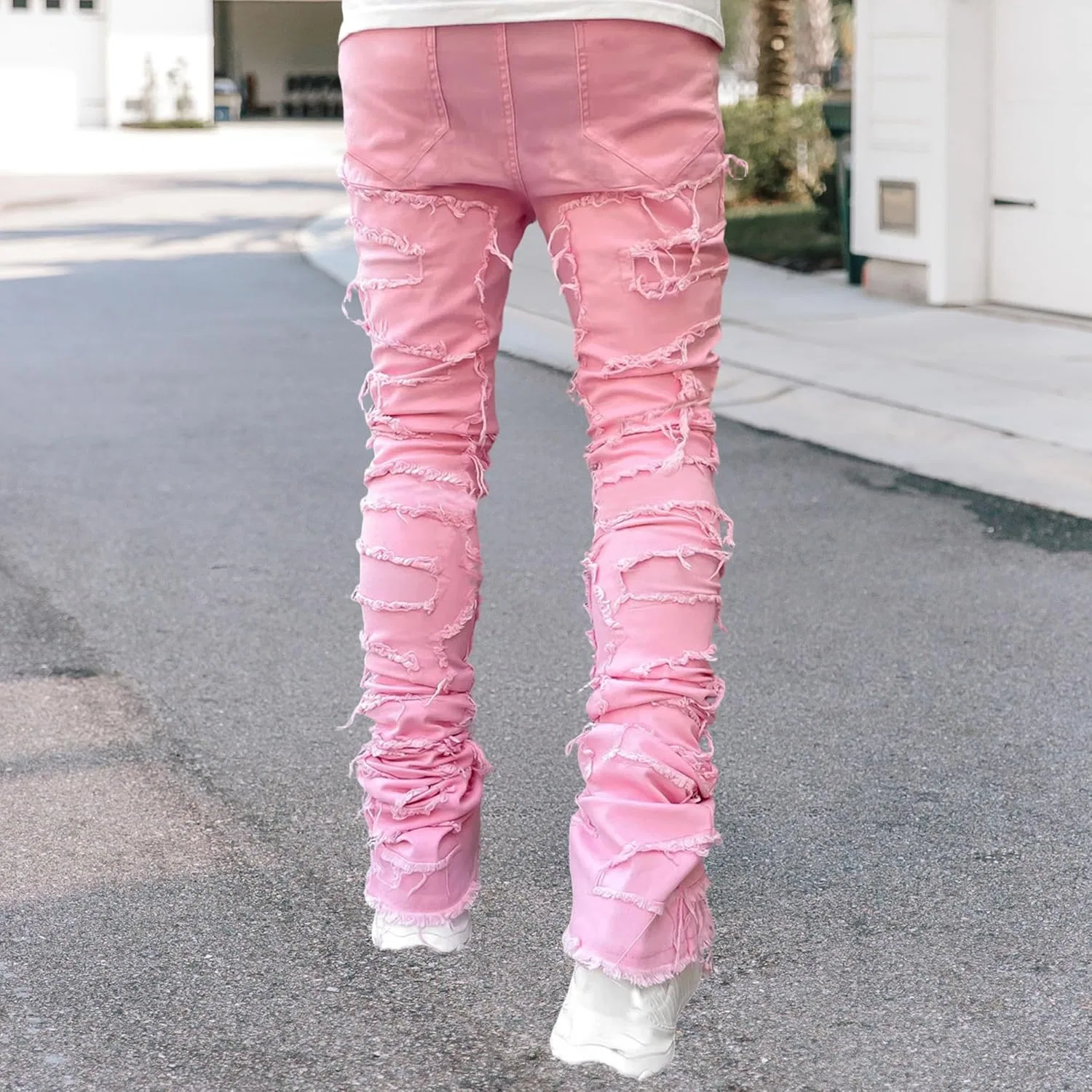 Джинсы зауженные рваные Y2k, Pink — фото 3