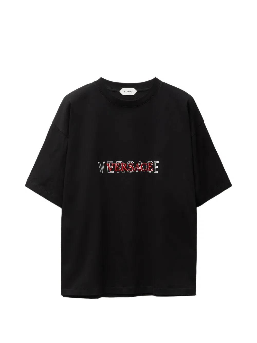 Обычная футболка из хлопкового трикотажа с вышитым логотипом Versace, черный