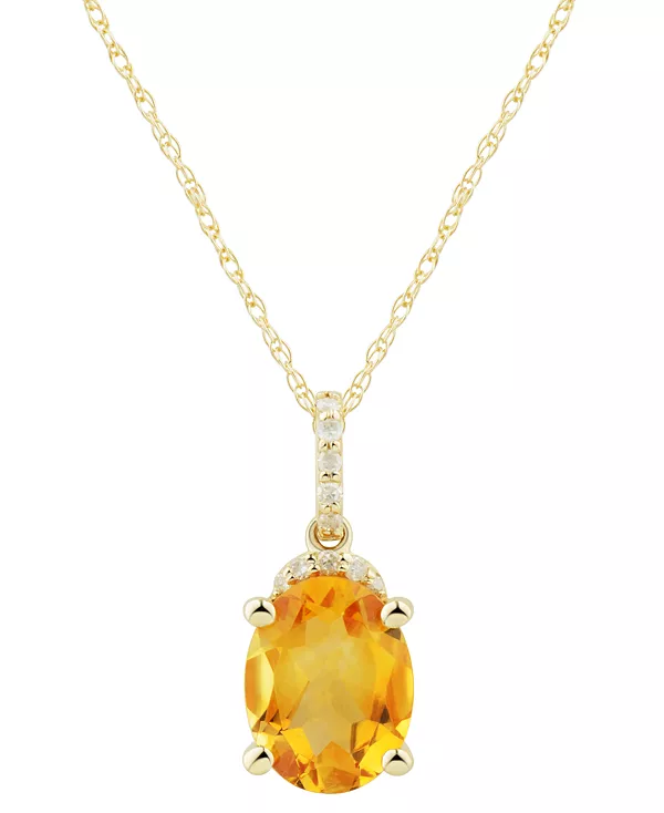 

Ожерелье с овальным кулоном 18 дюймов из 14-каратного золота с цитрином (1-5/8 карата) и бриллиантом (1/20 карата) Macy'S, citrine