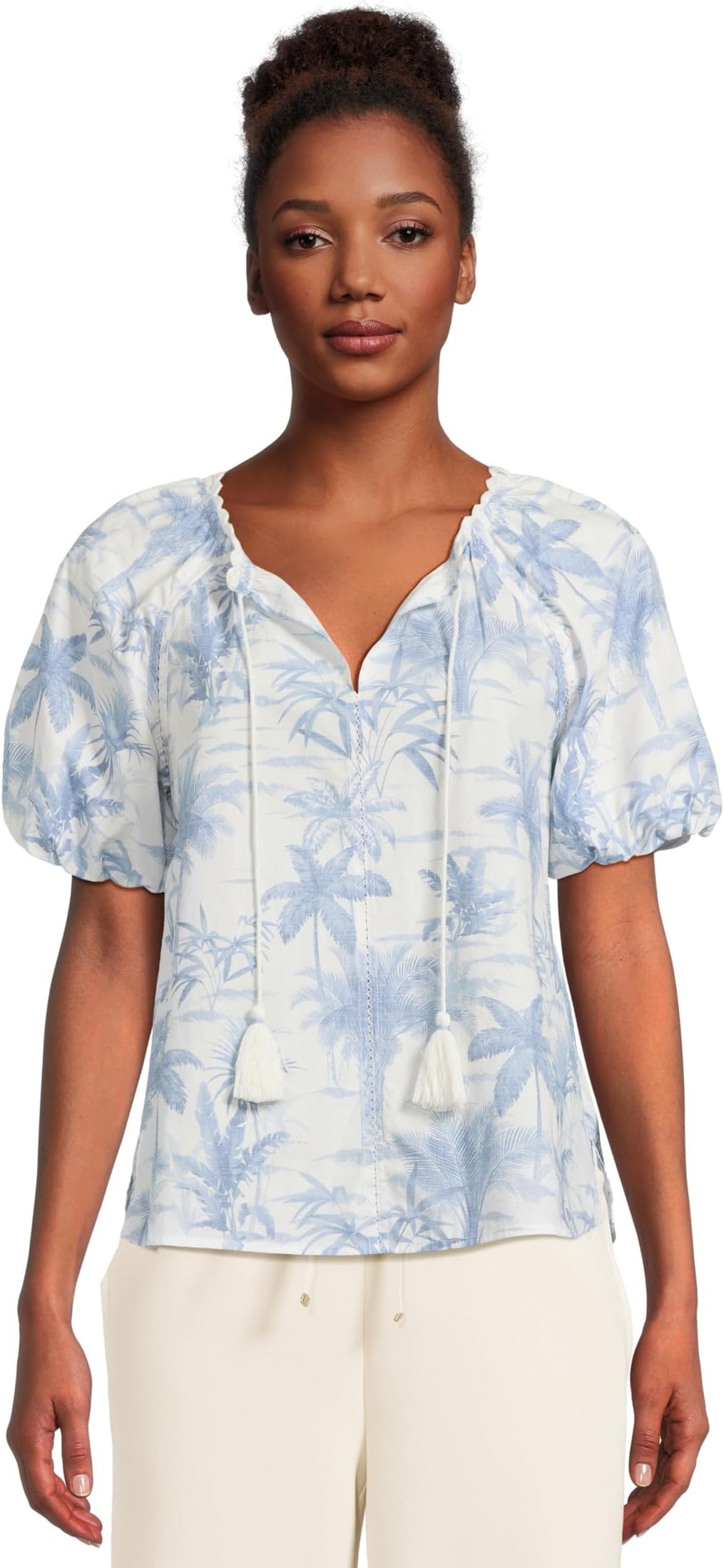 

Топ Tommy Bahama Fortuna Fronds Poplin Short Sleeve Top, цвет Vanilla Ice