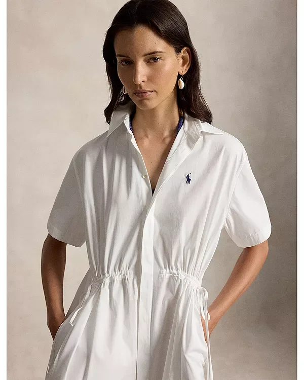 Хлопковое длинное платье-рубашка на шнуровке Ralph Lauren, White — фото 3